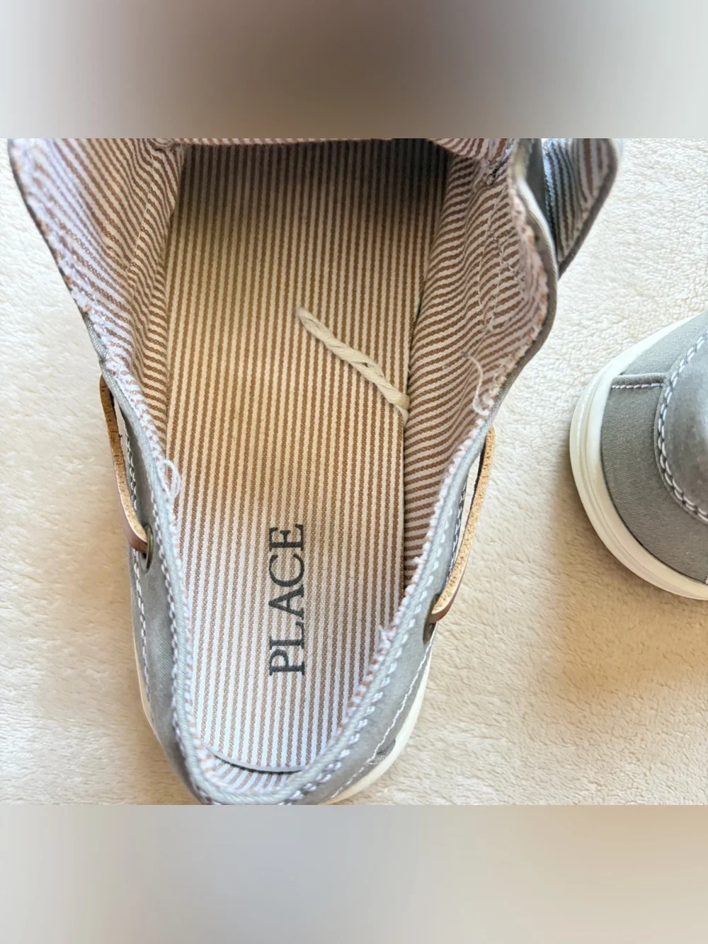 Children's Place Boys Gray Loafers - Slip On Boat Shoes W/ Velcro Strap, Size 3